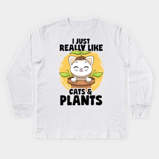 I Just Really Like Cats & Plants Lovers Botanical Plants Kids Long Sleeve T-Shirt